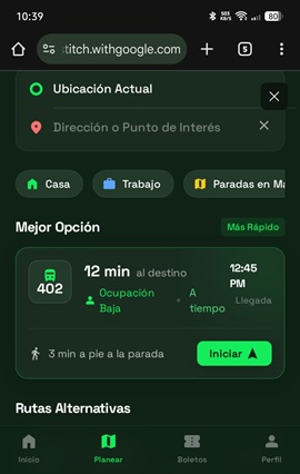 Interfaz referencial app Tempo SafeMove